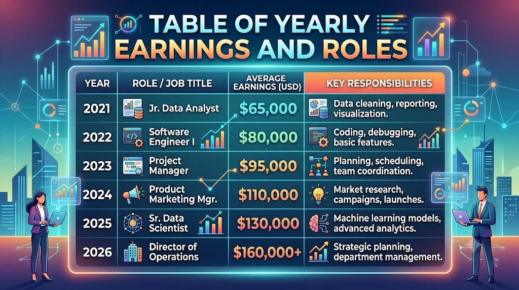Table of Yearly Earnings and Roles