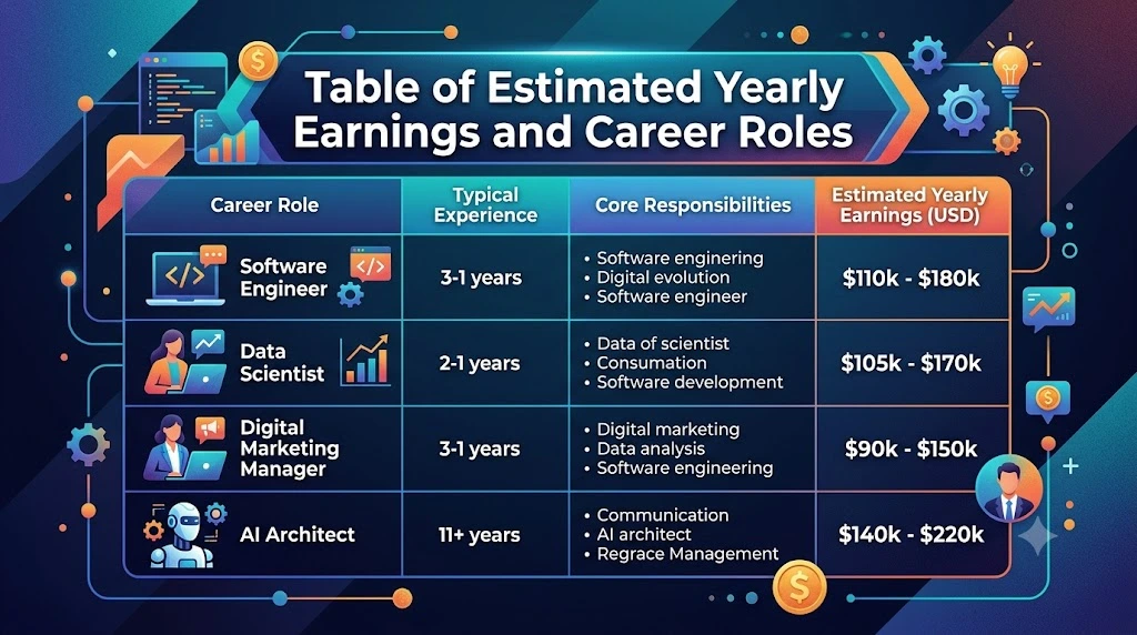 Table of Estimated Yearly Earnings and Career Roles