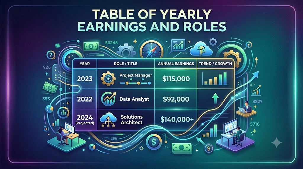 Table of Yearly Earnings and Roles