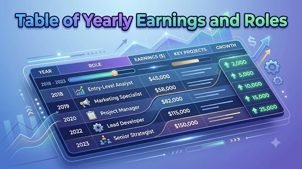 Table of Yearly Earnings and Roles