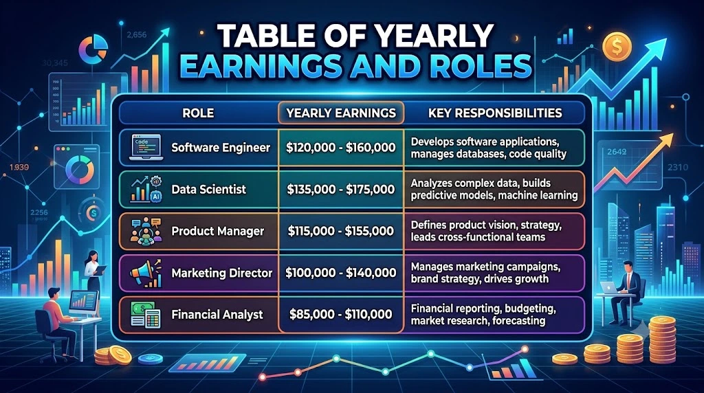 Table of Yearly Earnings and Roles