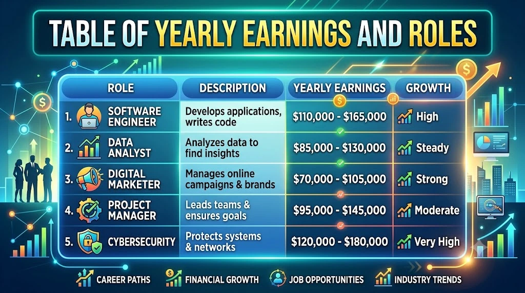 Table of Yearly Earnings and Roles