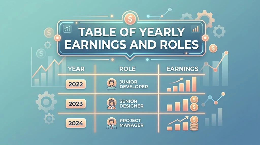 Table of Yearly Earnings and Roles