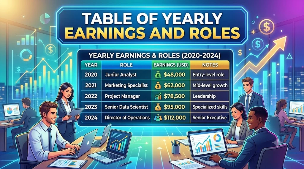 Table of Yearly Earnings and Roles