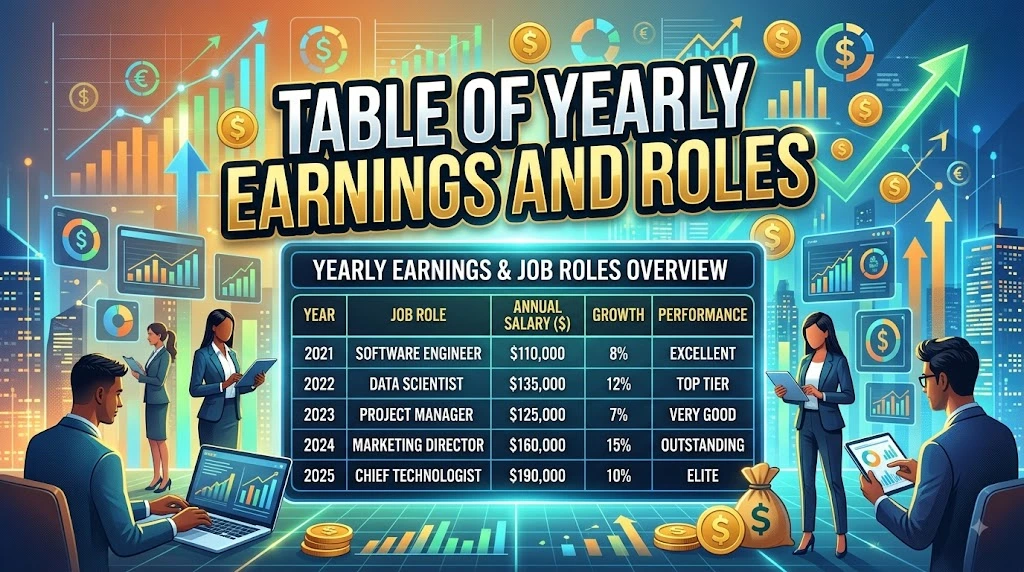 Table of Yearly Earnings and Roles