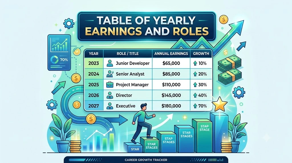 Table of Yearly Earnings and Roles