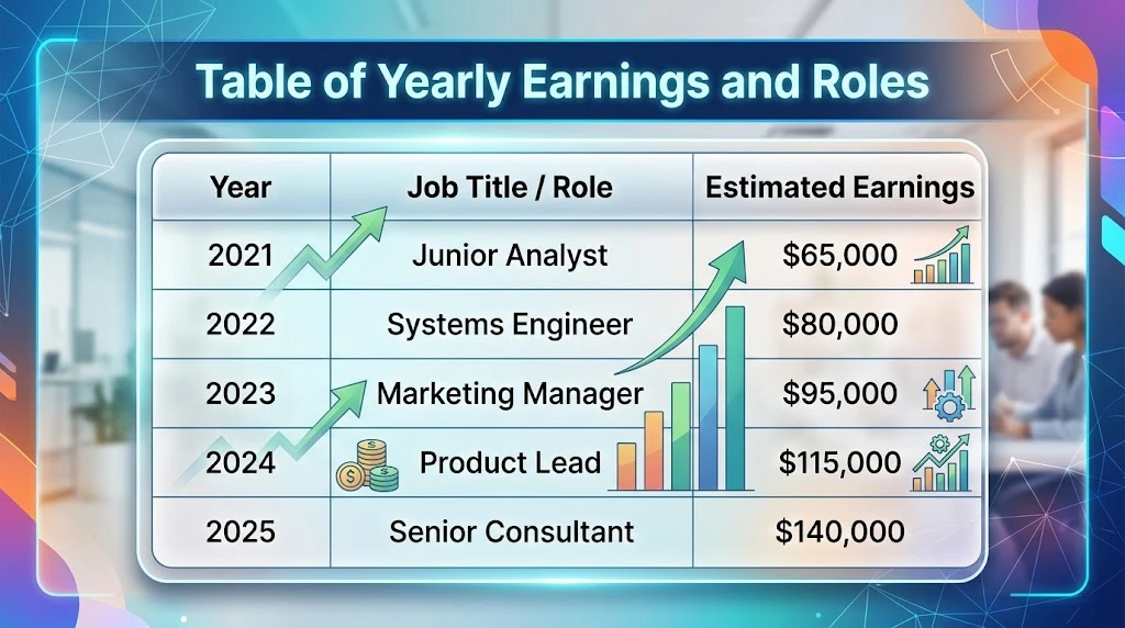 Table of Yearly Earnings and Roles