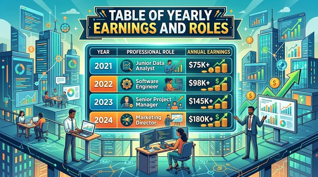 Table of Yearly Earnings and Roles
