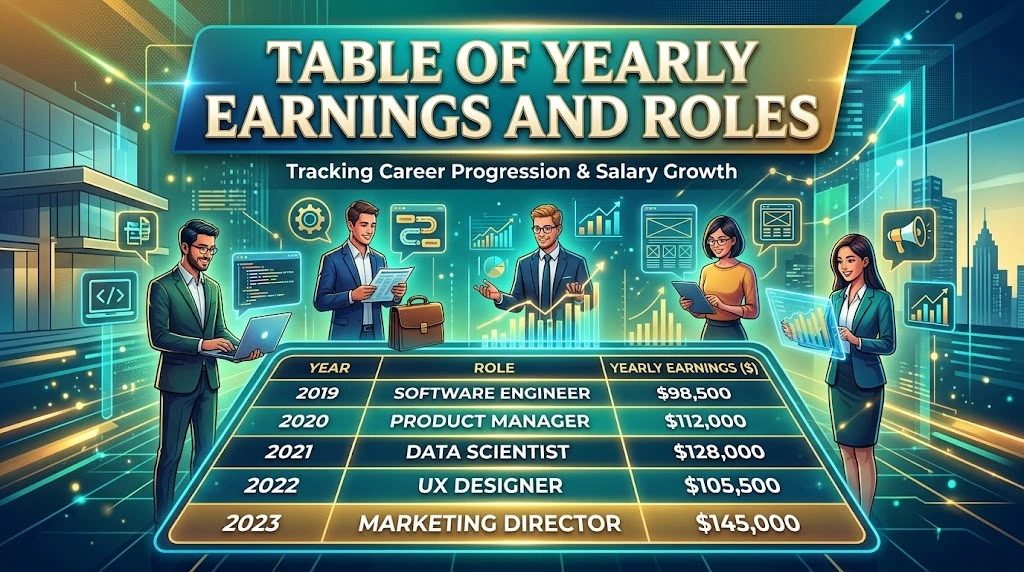 Table of Yearly Earnings and Roles