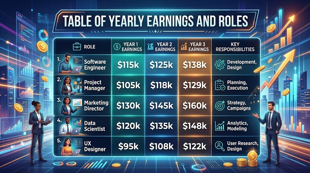Table of Yearly Earnings and Roles