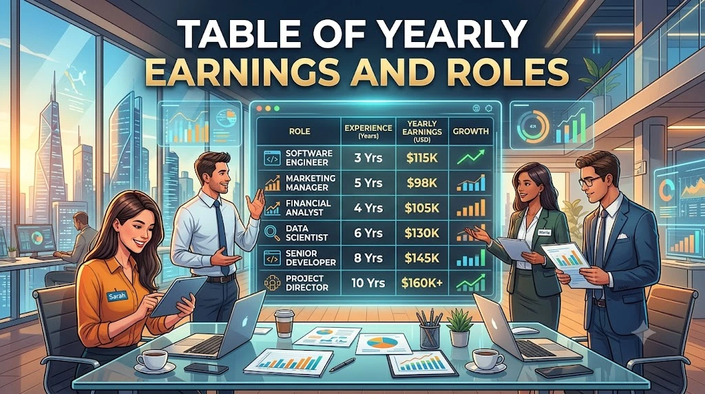 Table of Yearly Earnings and Roles