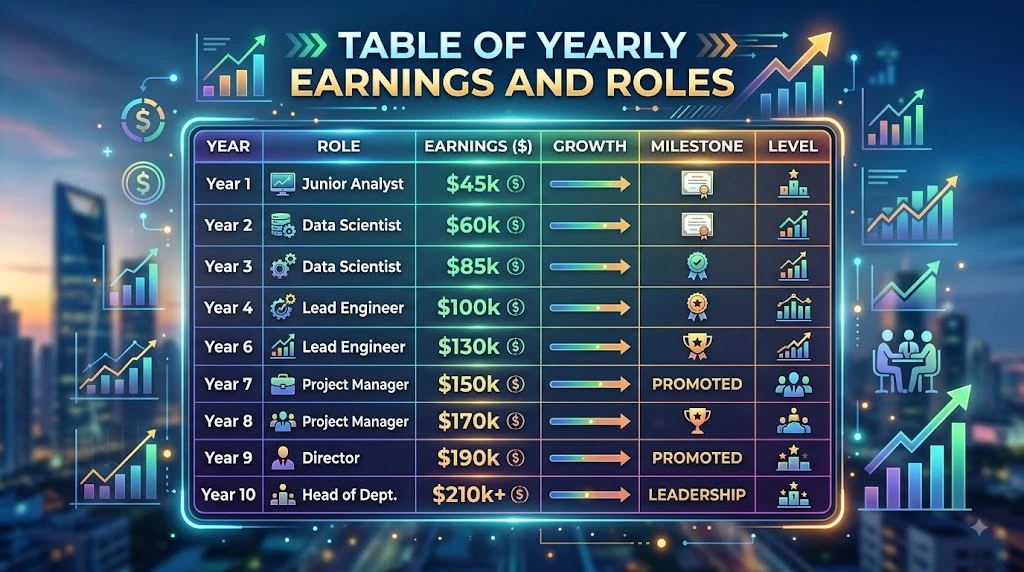 Table of Yearly Earnings and Roles